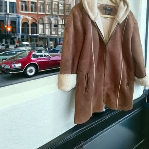 Leather Suede Faux Fur Women’s Hooded Jacket Vintage Penny Lane XL
